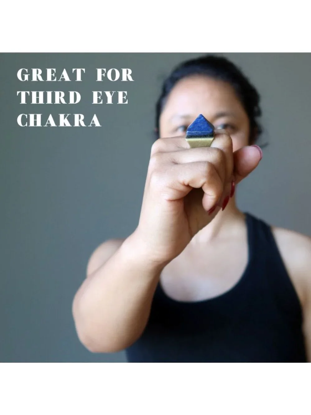 Lapis Lazuli Ring Blue Pharaoh Pyramid Gem Bronze Adjustable Size 5 to 8 Jewelry